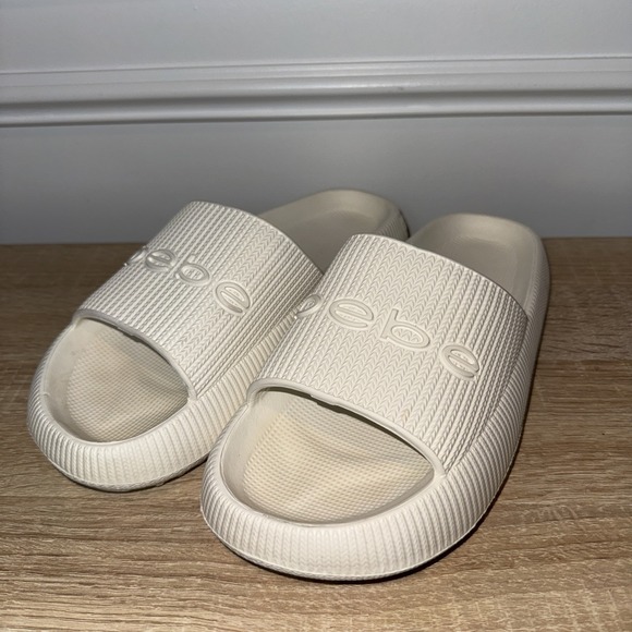 Bebe Women Sandals 9 Bone White Slide Water Resist Open Toe Comfort Flat Shoe - Picture 1 of 8